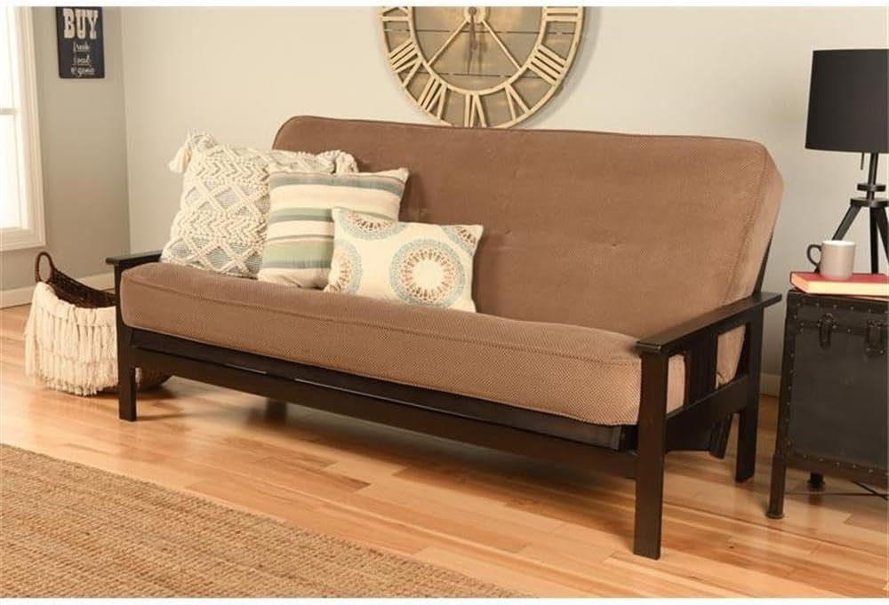 Pemberly Row 7' Full Size Futon Mattress Replacement, Linen Sleeper Sofa Bed Mattress, Cotton and Foam Construction, Mocha Brown-Frame Not Included
