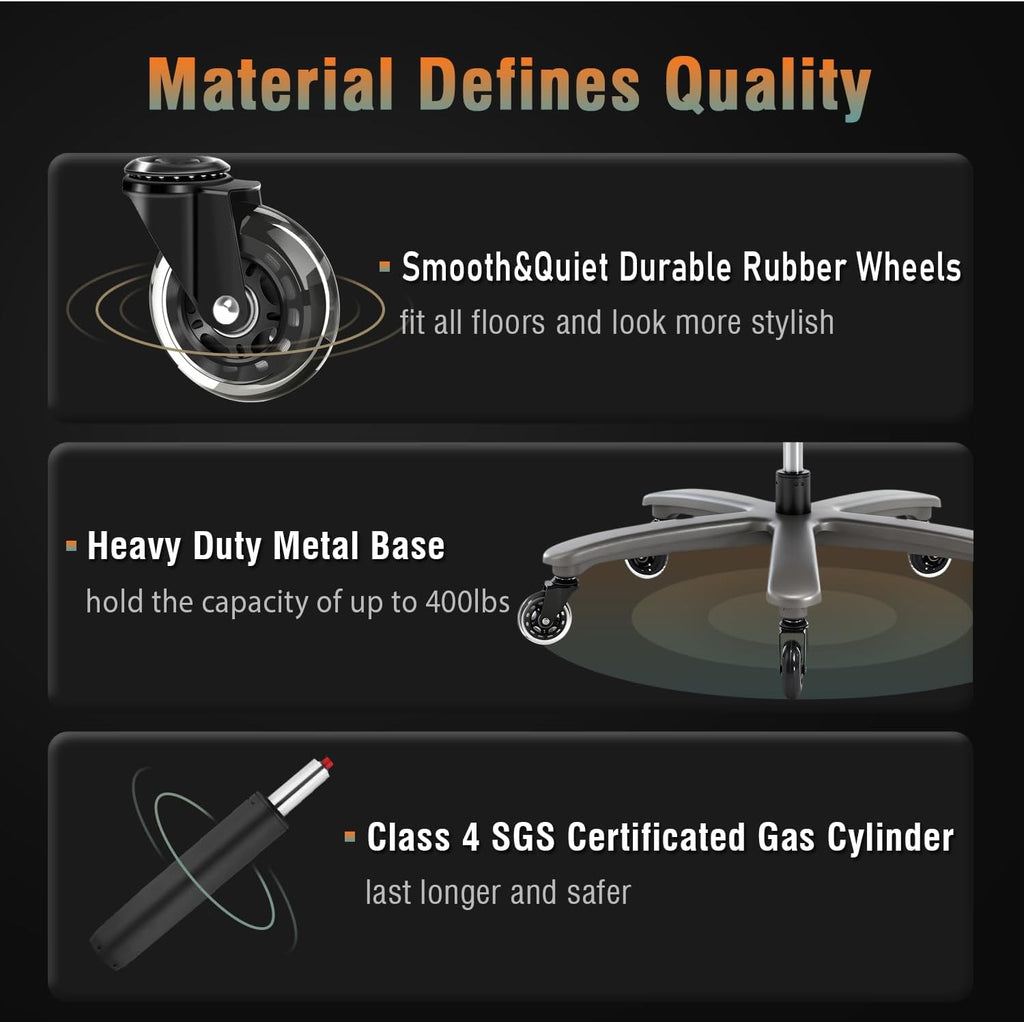 Big and Tall 400lbs Office Chair - Adjustable Lumbar Support Quiet Rubber Wheels Heavy Duty Metal Base, High Back Large Executive Computer Desk, Thick Padded Ergonomic Design for Back Pain