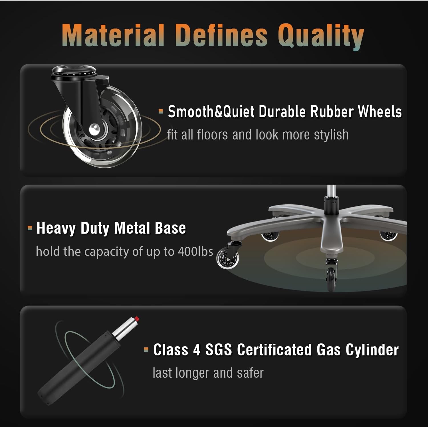 Big and Tall 400lbs Office Chair - Adjustable Lumbar Support Quiet Rubber Wheels Heavy Duty Metal Base, High Back Large Executive Computer Desk, Thick Padded Ergonomic Design for Back Pain