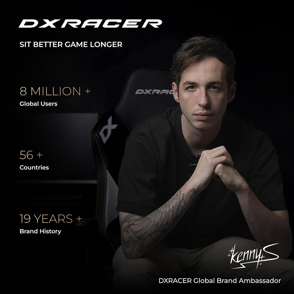 DXRacer Tank XXL Ergonomic Video Gaming Chair for Adults, Office Reclining Computer Chair with Magnetic Head Pillow and Lumbar Support, Racing Style Height Adjustable (EPU Leatherette, Black White)