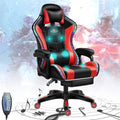 PC Gaming Chair Massage, Ergonomic Gaming Chairs for Adults and Teens with Lumbar Support and Foot Rest, RGB LED Light Gamer Chair with Speakers, for Game Recreation Room,Red