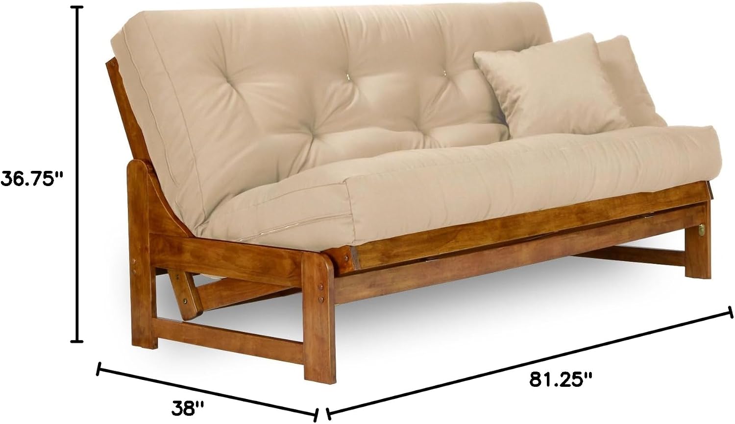 Nirvana Futons Arden Futon Set - Queen Size, Frame, 8' Mattress, Microfiber Sussex Khaki Cover