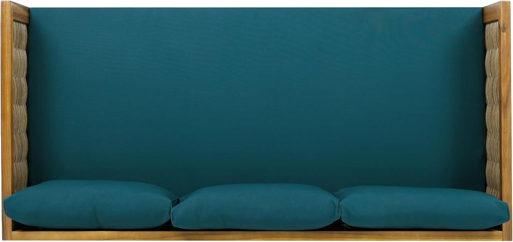 Merax 67.5' Outdoor Patio Daybed 3 Seater Sofa Bed,Acacia Wood Frame with Rattan Arm,Cushion & Pillow for Courtyard