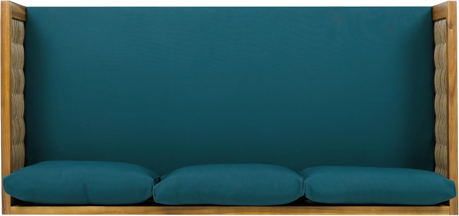 Merax 67.5' Outdoor Patio Daybed 3 Seater Sofa Bed,Acacia Wood Frame with Rattan Arm,Cushion & Pillow for Courtyard