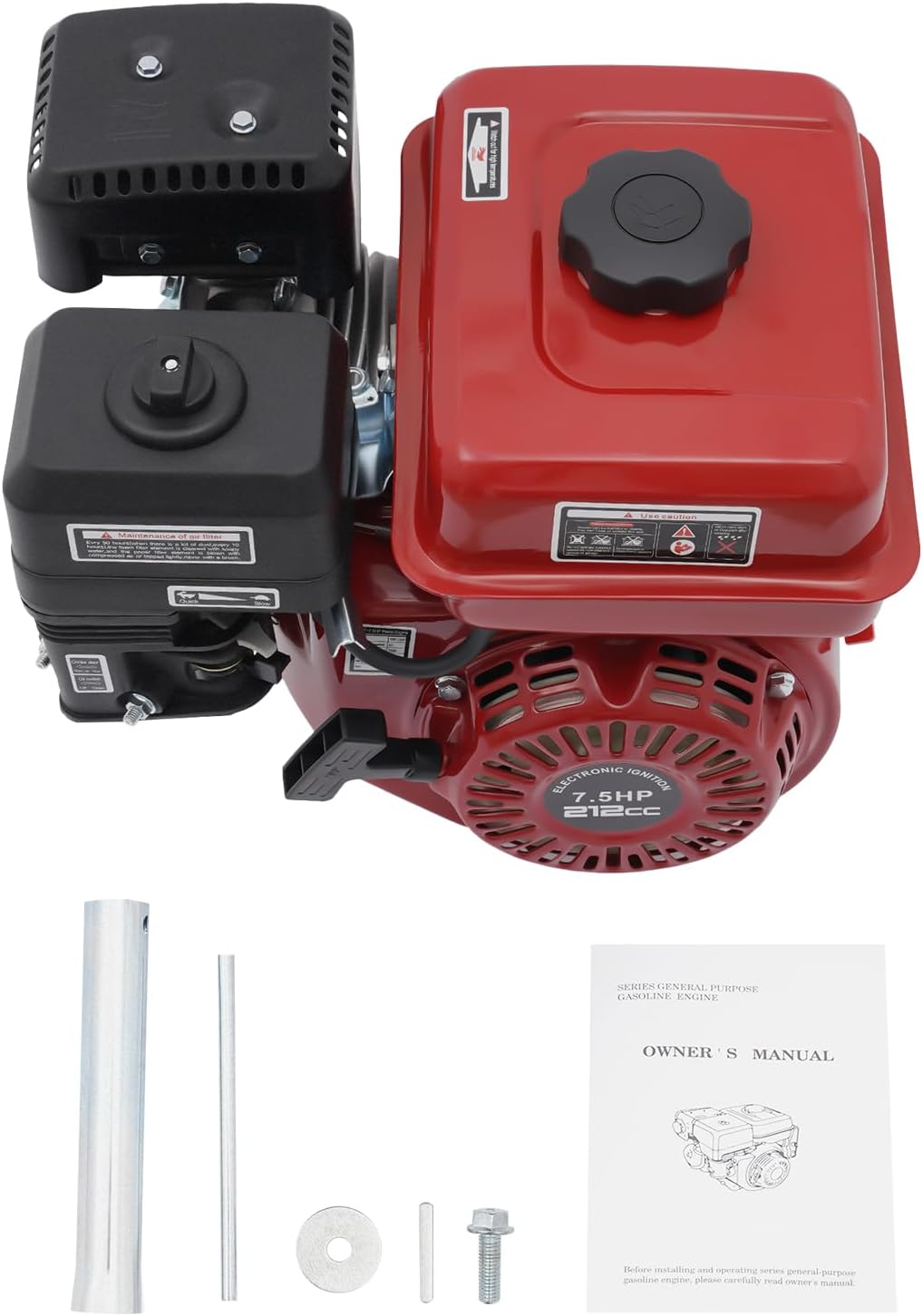 7.5 HP Gas Engine Motor, 212CC 4 Stroke Gas Motor Engine Motor Horizontal Shaft Pull Start, 3000W Gas Powered Engine for Go Kart Water Pumps Lawnmowers