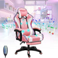 Gaming Chair for Adults & Teens High Back Gamer Chair Ergonomic Massage Racing Chair with Lumbar Support and Headrest Computer Desk Chair with Speakers and LED Lights,Pink
