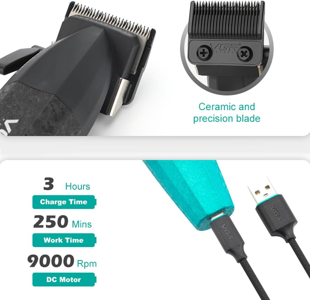 VGR 640S3 Professional 3 in 1 Hair Cutting Kit, 9000RPM Hair Clippers for Men Professional Hair Trimmer & Foil Shavers Set, Cordless Mens Barber Combo for Home, for Him(Green)
