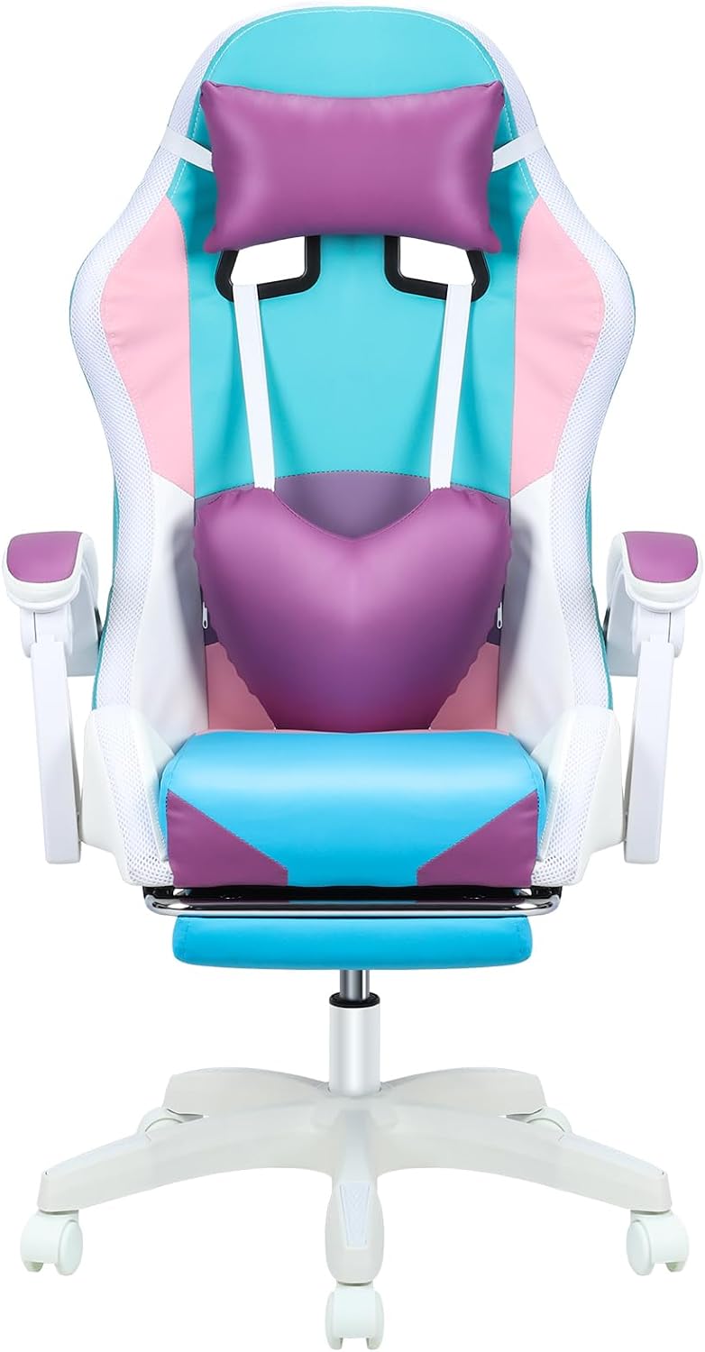 Talent Star Ergonomic Gaming Chair,Reclining Video Game Chair,with RGB LED Lights Massage and Footrest Heart High Back Adjustable Lumbar Support for Adult Height Adjustable with 360° Swivel Chair Pu