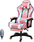 RGB Gaming Chair for Adults with Footrest and Massage Lumbar Pillow, Swivel Height Adjustable Racing Reclining, PU Leather LED Video Game Chair with Speakers E-Sports Gaming Chair