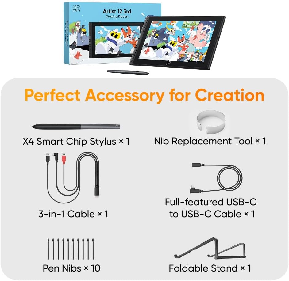 XPPen Artist 12 3rd 11.9' Drawing Tablet with Screen | X4 Pen 16K Pressure | Dial Wheels+8 Keys | AG Etched Glass Portable Art Drawing Tablet Compatible with Windows/macOS/Android/ChromeOS/Linux