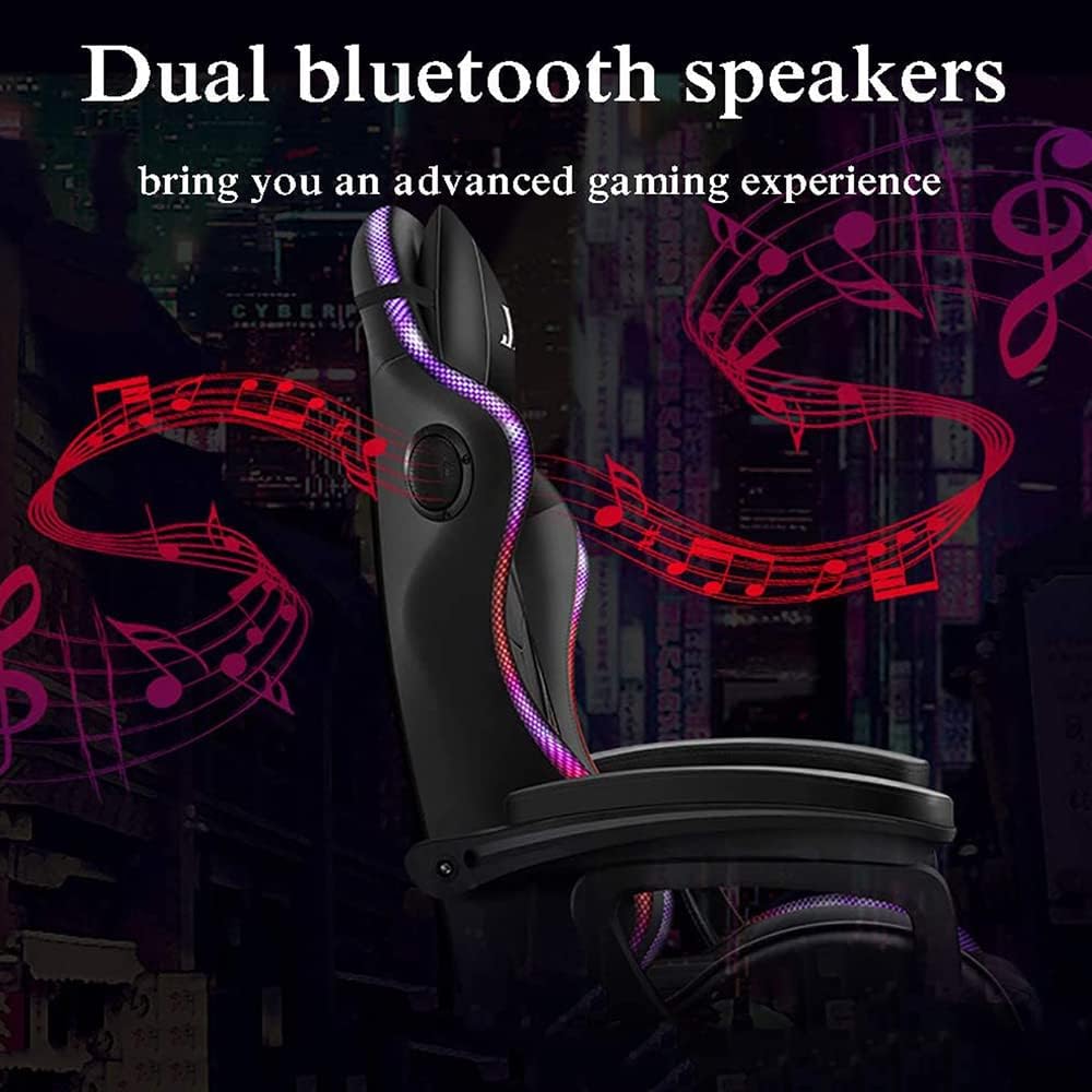 Gaming Chair for Adults & Teens High Back Gamer Chair Ergonomic Massage Racing Chair with Lumbar Support and Headrest Computer Desk Chair with Speakers and LED Lights,Pink