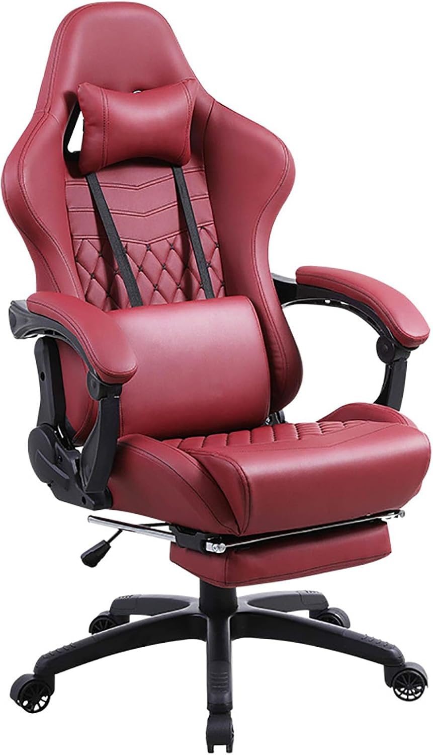 Ergonomic Office Chair Computer Chair with Lumbar Support Big and Tall Gaming Chairs for Adults with Footrest Swivel Seat Height Adjustable Computer Chair with Headrest red