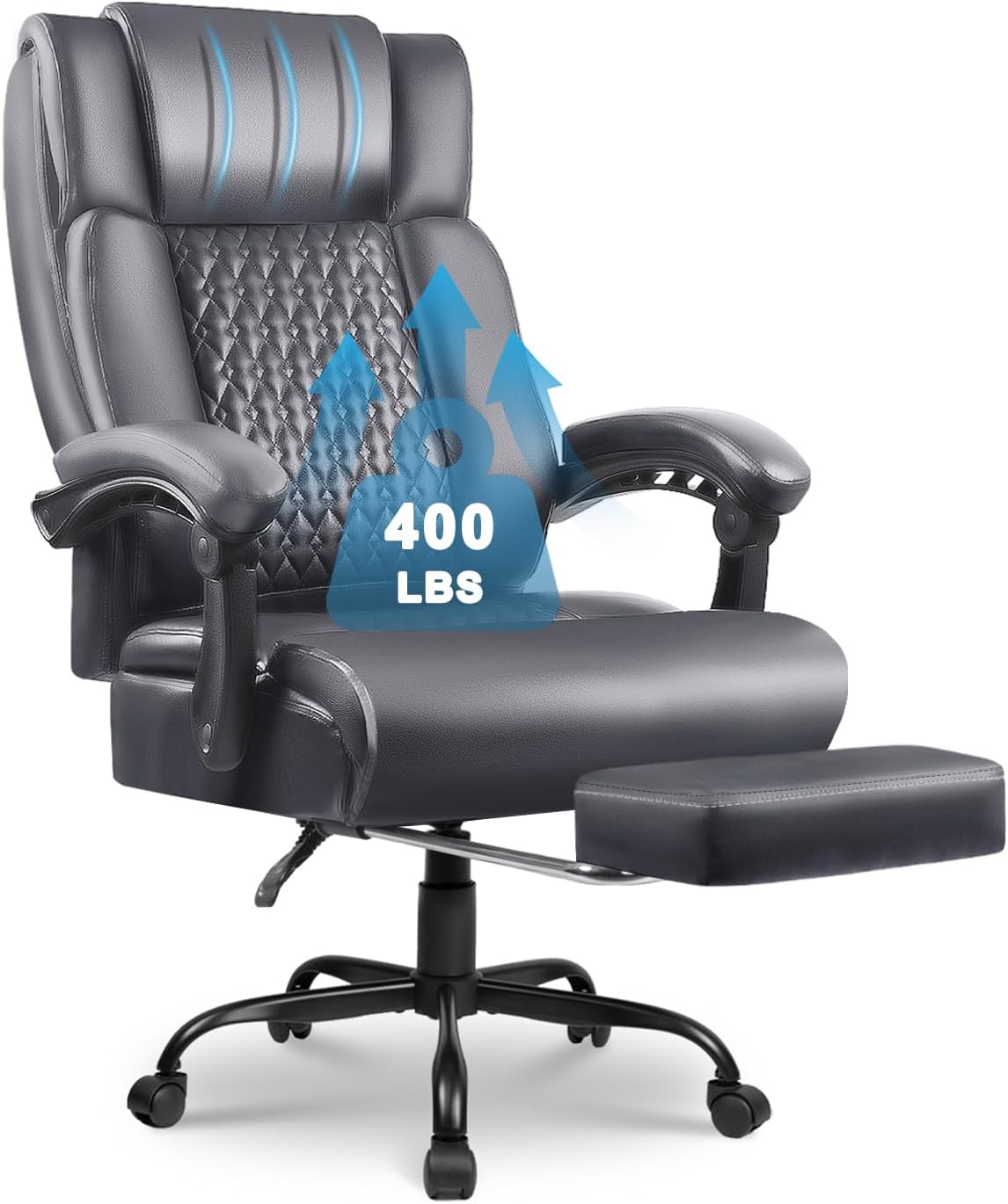 OFIKA Office Chair,Executive Heavy Duty Office Chair with Foot Rest Ergonomic High Back Computer Gaming Chairs Home Office 400lbs,Big and Tall Lumbar Support (Grey)
