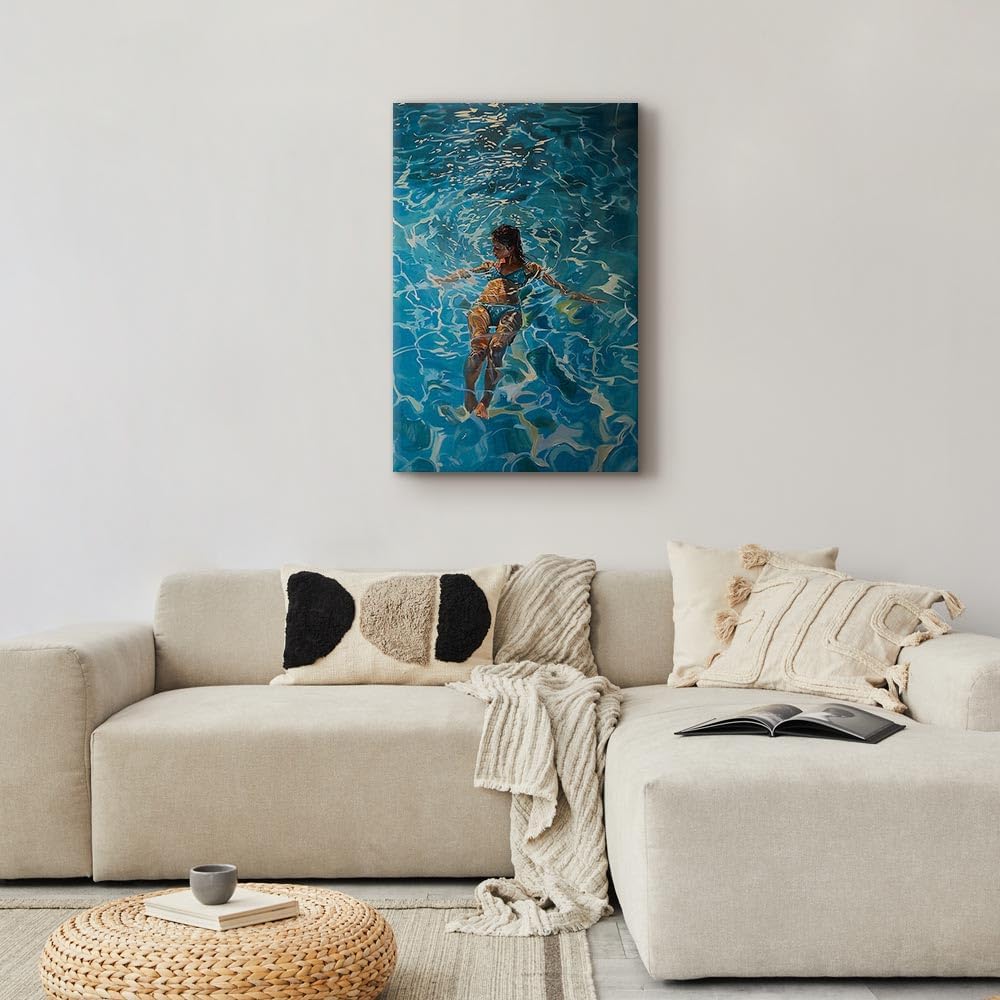 artgeist - Canvas Wall Art XXL Summer Vibes 60x90 cm/24'x36' 1 piece - Non-woven Canvas Prints Image Framed Artwork Painting Picture Photo Home Decoration - Holiday Blue Water Pool Woman h-H-10083-b-a
