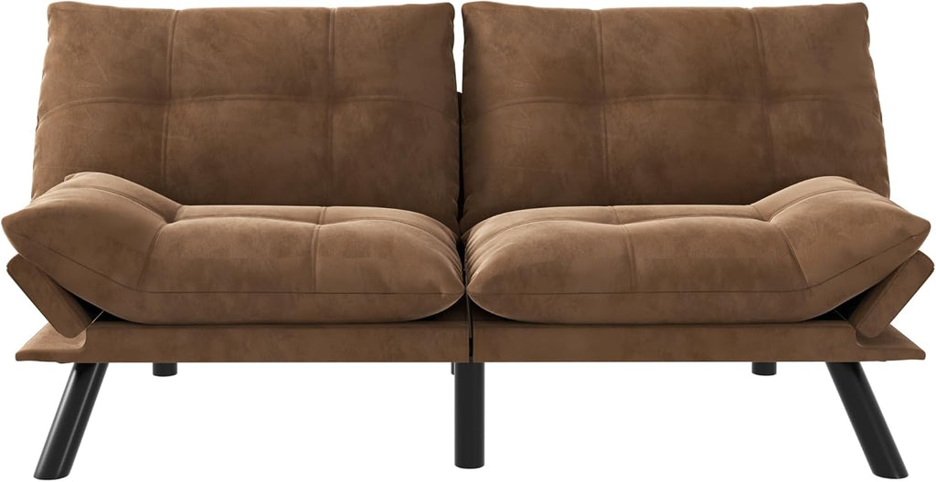 Anwick Velvet Convertible Futon Sofa Bed,71' Modern Comfy Loveseat Sleeper Sofa with Adjustable Backrest Armrest,Folding Futon Sleeper Recliner for Living Room,Office,Apartment (Brown)