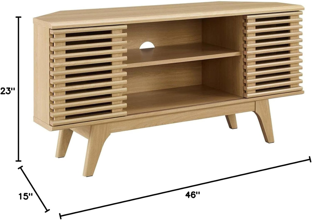 Modway Render Mid-Century Modern Low Profile 46' Corner Media TV Stand in Oak, 15 x 46 x 23