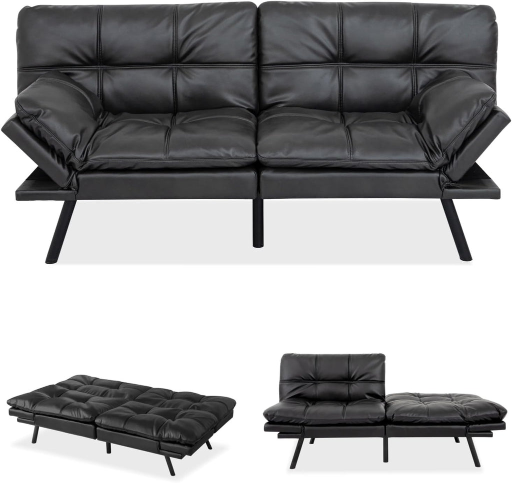 MUUEGM Futon Sofa Bed Memory Foam Matte Black Futons Modern Office Couch Sleeper Bed Convertible Love seat Sofa for Small Spaces,Apartment,Office with Adjustable Armrest Backrest