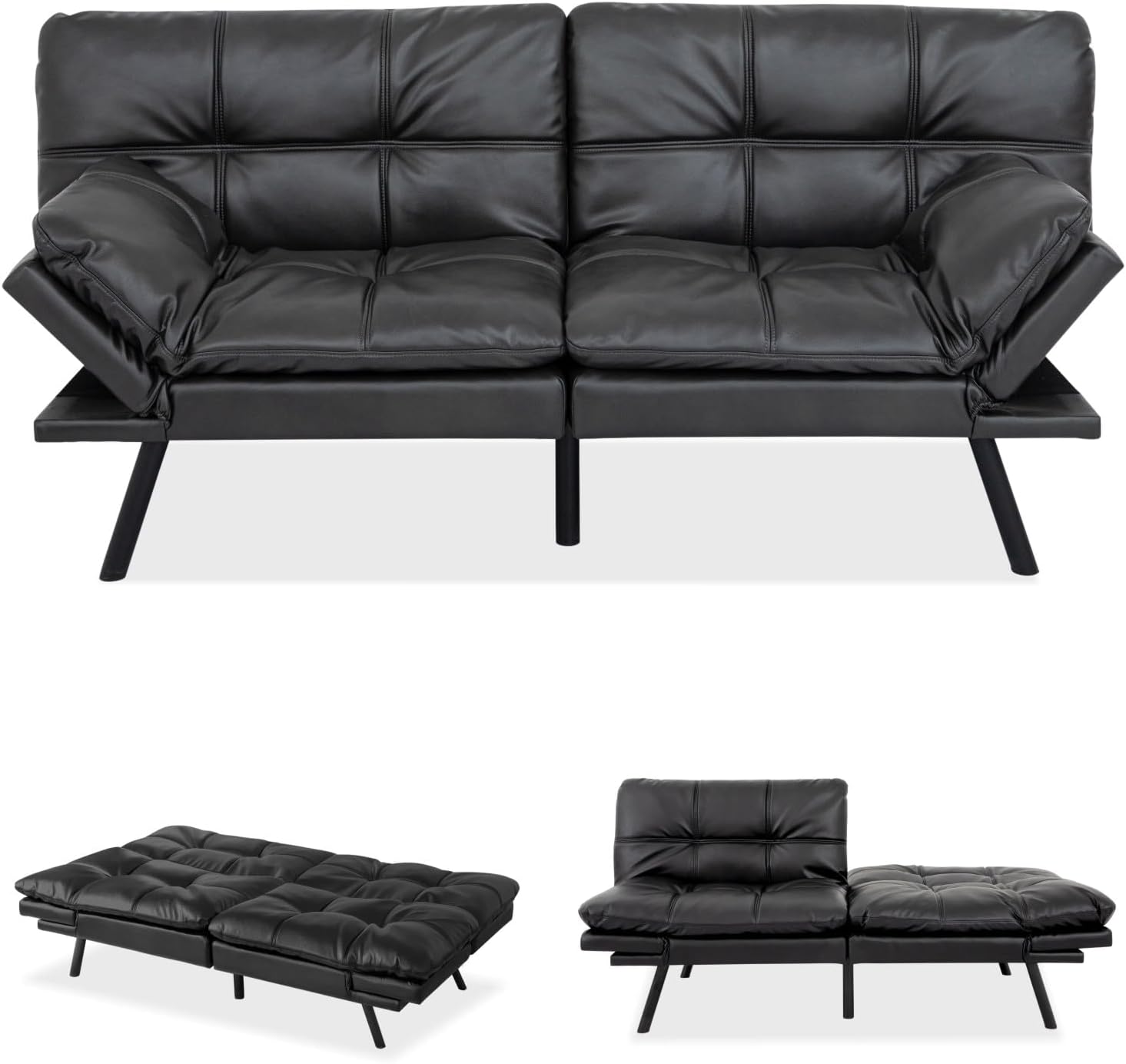 MUUEGM Futon Sofa Bed Memory Foam Matte Black Futons Modern Office Couch Sleeper Bed Convertible Love seat Sofa for Small Spaces,Apartment,Office with Adjustable Armrest Backrest
