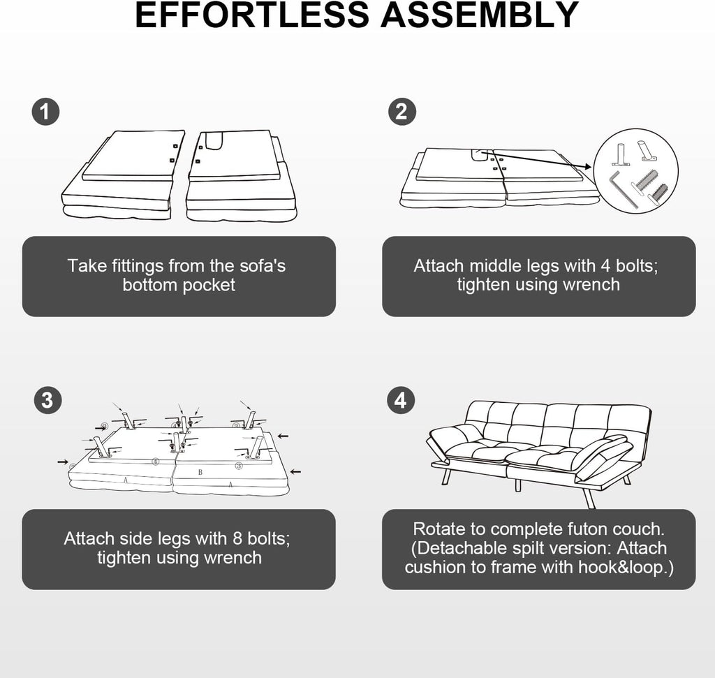 MUUEGM Futon Sofa Bed, 71' Folding Recliner Lounge with Adjustable Backrest & Armrests, Comfy Loveseat Sleeper Couch for Compact Spaces, Faux Leather, Black