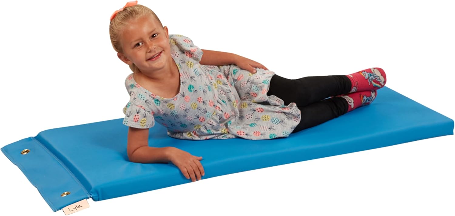 FDP Kid Hanging Rest Mat with Wall Mount Included Non-Folding 2' Thick Nap Mat with Non-Slip Bottom for Daycare, Preschool or Home (7-Piece Set) - Contemporary