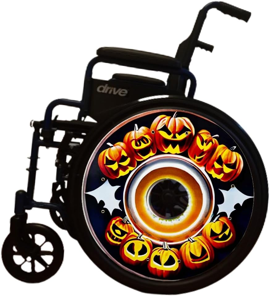 Designer Halloween Cover for Wheelchair Wheels for Adults & Kids, Enhances Aesthetics, Easy Install/Remove, Lightweight, New Matt Finish (Halloween Time!)