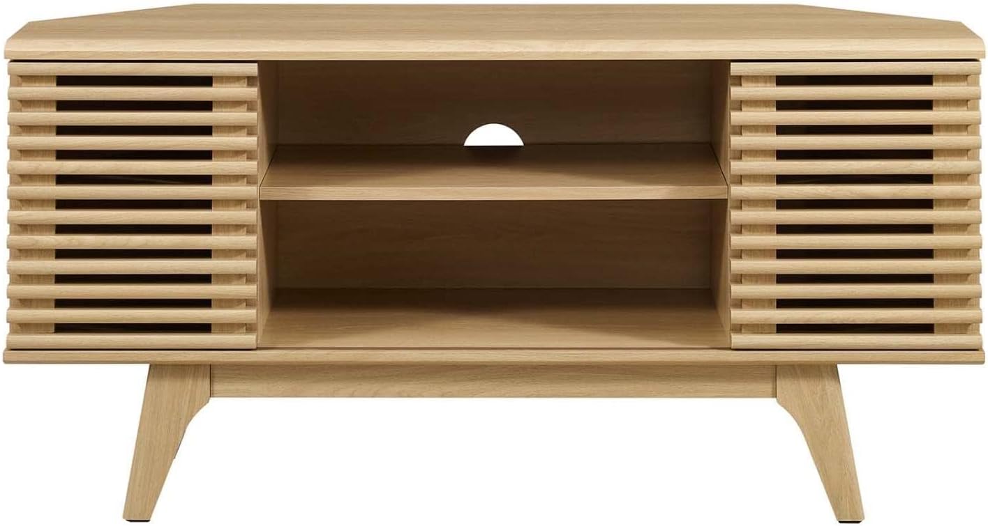 Modway Render Mid-Century Modern Low Profile 46' Corner Media TV Stand in Oak, 15 x 46 x 23