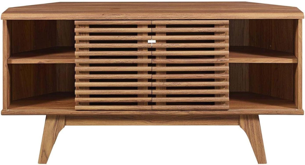Modway Render Mid-Century Modern Low Profile Corner Media TV Stand in Wal, 15 x 46 x 23