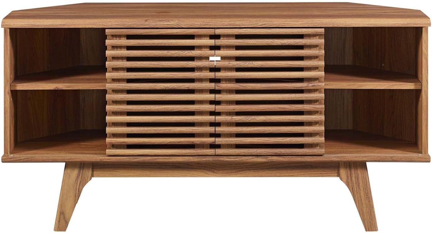 Modway Render Mid-Century Modern Low Profile Corner Media TV Stand in Wal, 15 x 46 x 23