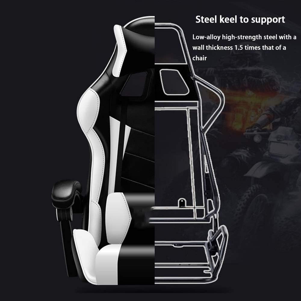 Office Desk Chair Bluetooth Speaker Gaming Chair,High Back Computer Game Chair Adjustable Reclining Office Chair Recliner, Headrest and Massage Lumbar Support (Blue White)