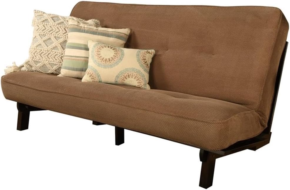 Kodiak Furniture Carson Full Size Futon Frame and Mattress Set - Java Brown Finish Wood Futon Frame with Mattress Included in Mocha Brown Color