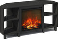 Furinno Jensen Fireplace TV Stand, NO Heat Decorative Electric Fireplace Corner TV Stand for TV up to 55 Inch, with 4 Open Shelves, for Living Room, Americano