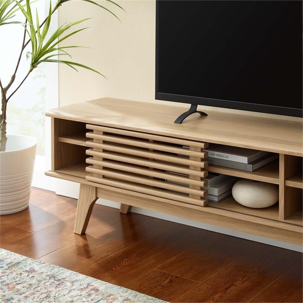 Modway Render Mid-Century Modern Low Profile 70 Inch Media Console TV Stand in Oak, 70'