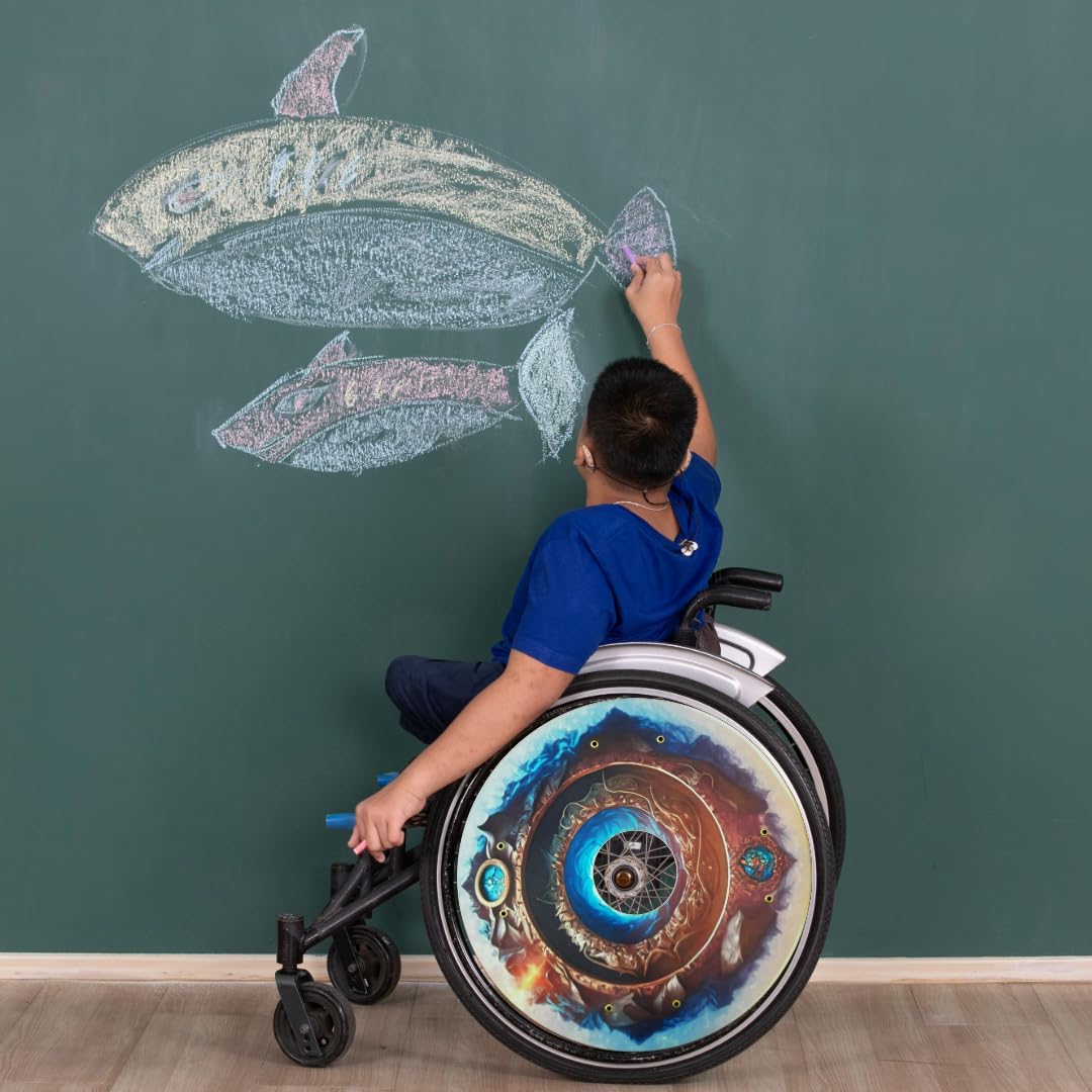 18 inches Spring Wheelchair Wheel Covers | Decorative Wheel Covers for Wheelchairs, Ocean Adventure Design, Easy Install/Remove Mobility Accessory, Waterproof