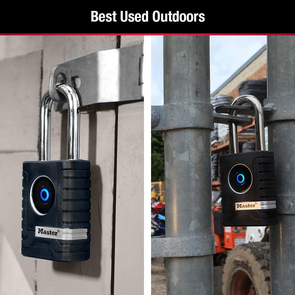 Master Lock Black Outdoor Bluetooth Smart Padlock with Keypad, Smart Locks for Tools, Gates, Sheds, 2-7/32 inches Wide, 4401LHEC
