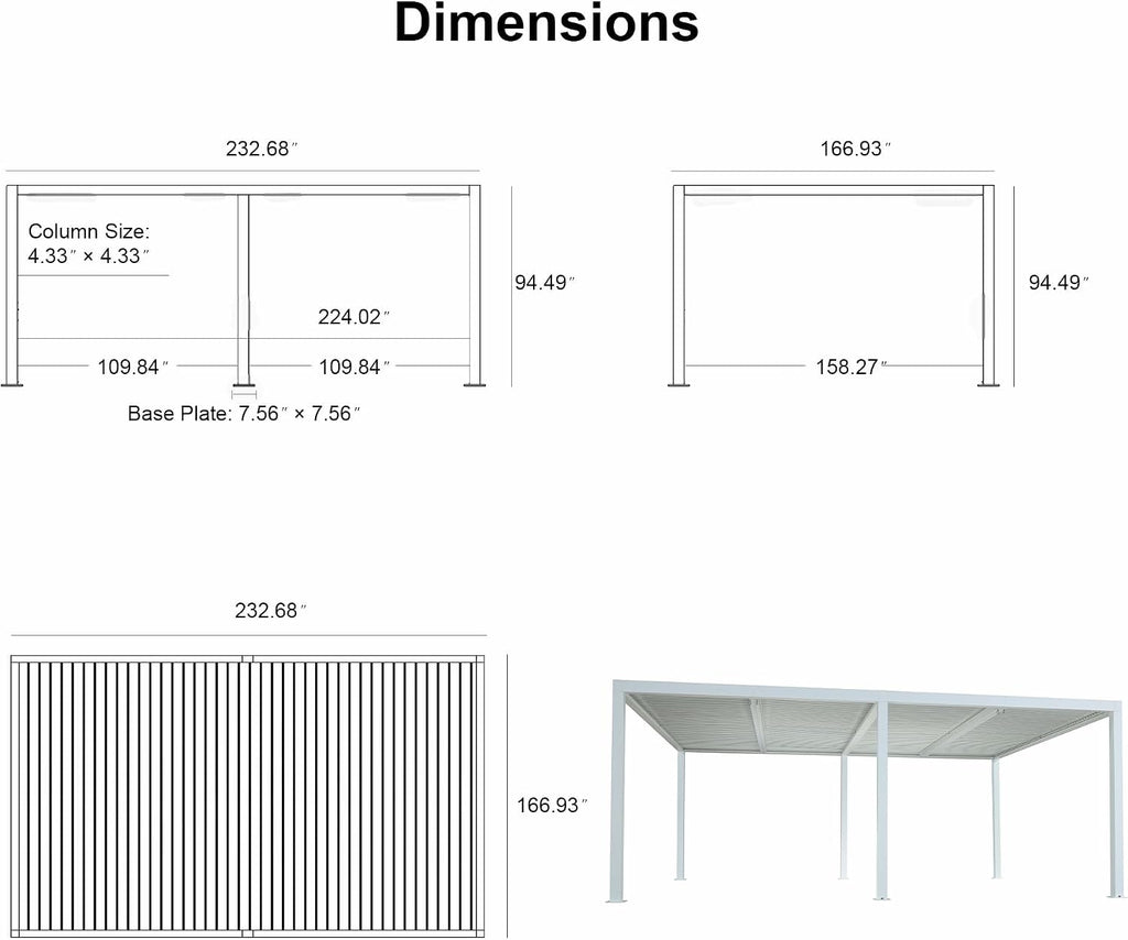 PURPLE LEAF Outdoor Louvered Pergola 14' x 20' White Pergola Aluminum Modern Perogla with Independent Rainproof Adjustable Hardtop for Patio Garden