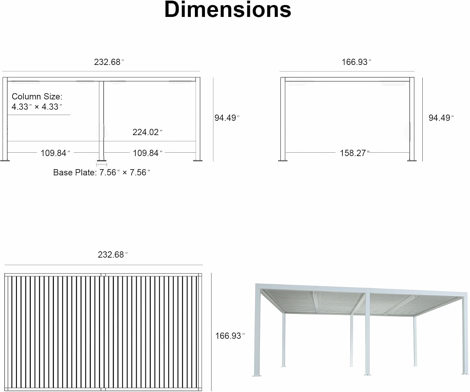 PURPLE LEAF Outdoor Louvered Pergola 14' x 20' White Pergola Aluminum Modern Perogla with Independent Rainproof Adjustable Hardtop for Patio Garden