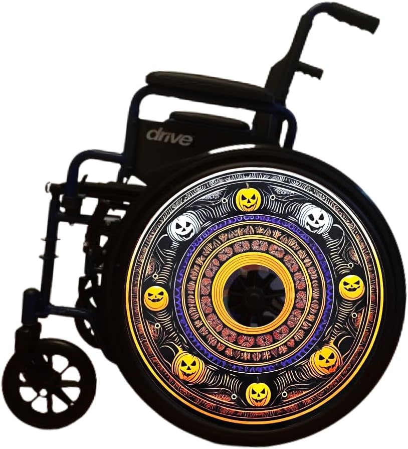Designer Cover for Wheelchair Wheels, Enhances Aesthetics, Easy Install/Remove, Lightweight, New Matt Finish (Laughing Pumpkin)