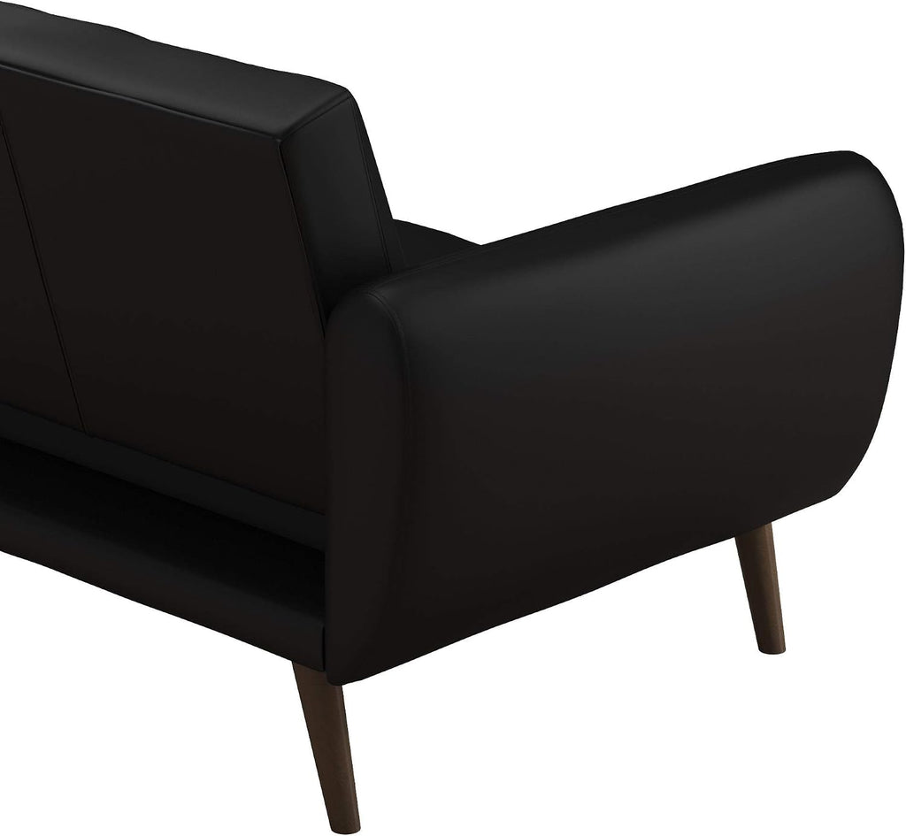 Novogratz Brittany 82 Inch Futon Sofa Bed in Faux Leather, Upholstered Couch Sleeper with Tufted Back, Mid-Century Modern Design, Black