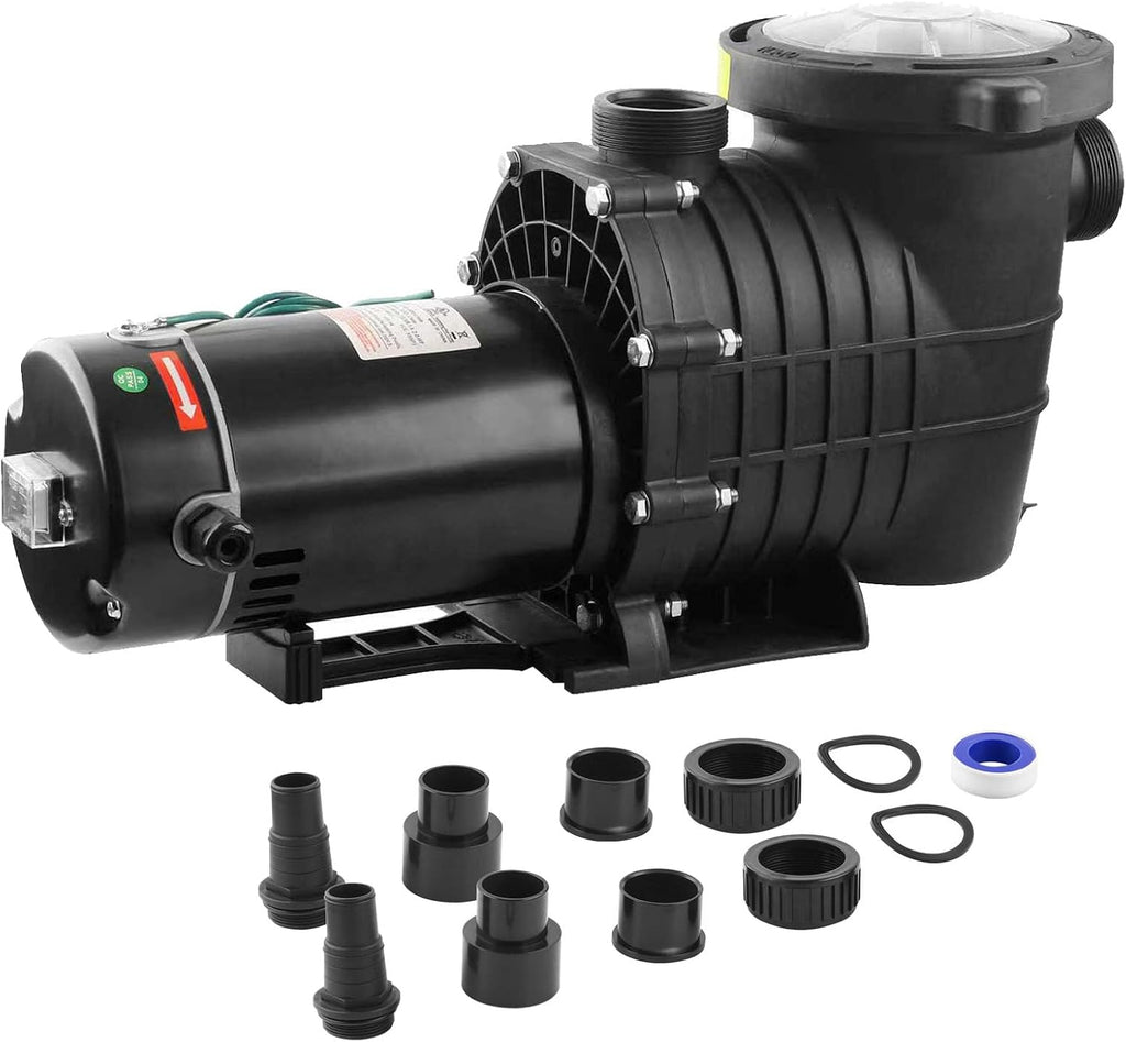 Pool Pump Above Ground/Inground,1.5HP 6600 GPH Powerful Selfpriming Pool Pump for 15,000-31,000 Pools for Dual Voltage Swimming Pump with Strainer Basket,Includes Pipe Fittings