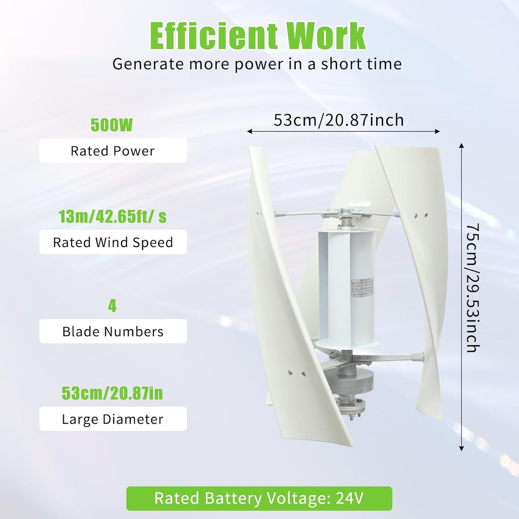 100W Vertical Axis Wind Turbine Generator,110V 12V 24V Magnetic Levitation Wind Turbine Kit with Controller for Home Street Lighting (24V)