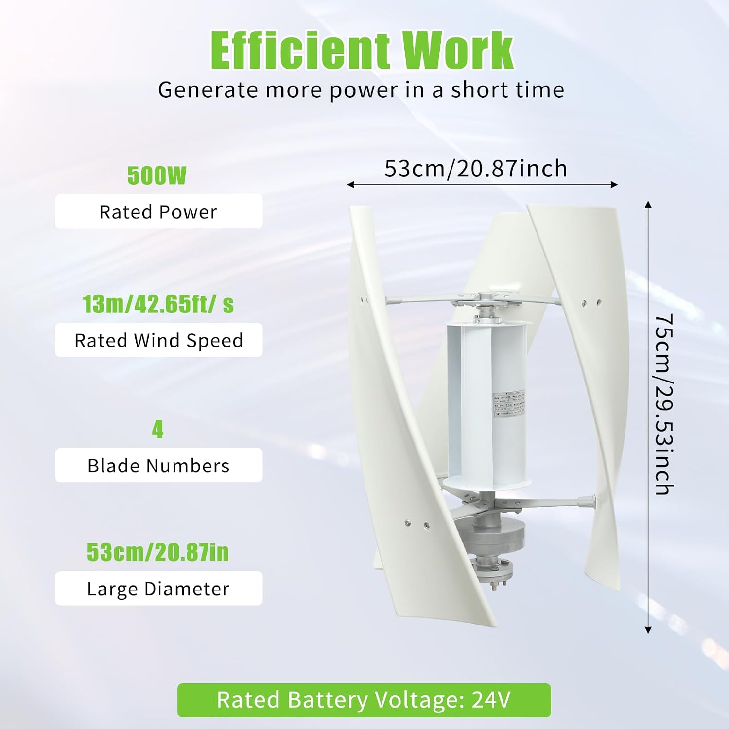 100W Vertical Axis Wind Turbine Generator,110V 12V 24V Magnetic Levitation Wind Turbine Kit with Controller for Home Street Lighting (24V)