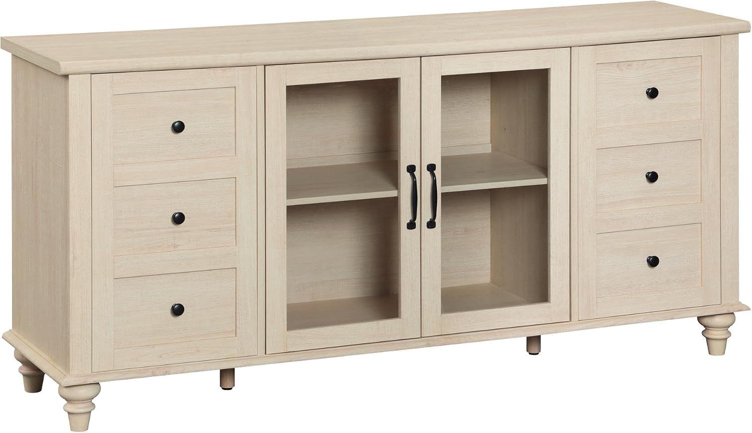 WAMPAT Glass Door TV Stand for TVs up to 75 inch, Wood TV Console Table with 4 Storage Cabinets, Farmhouse Television Stands for Living Room, 58 Inch, Beige