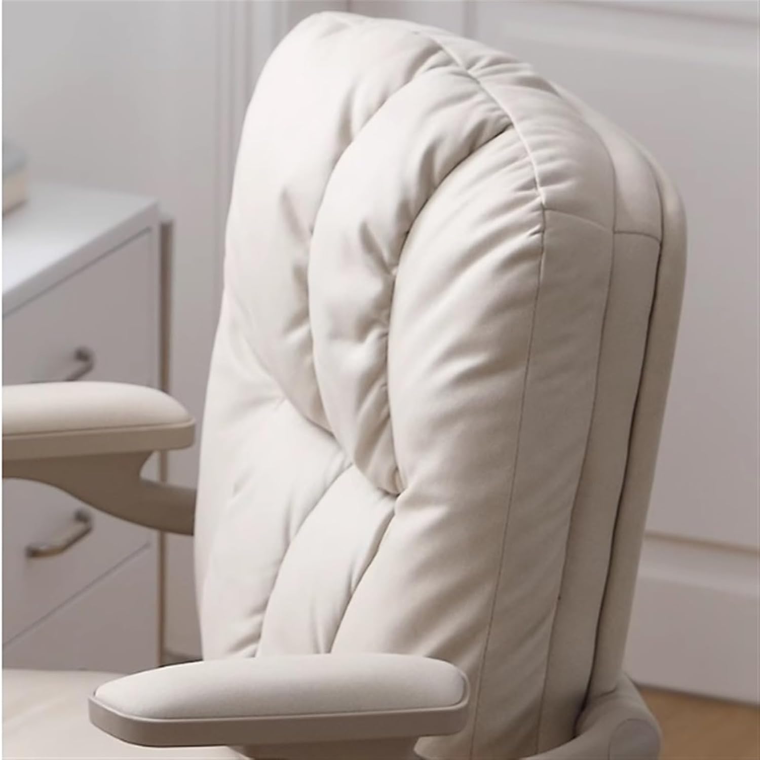 Computer Gaming Chair White Fabric Art Executive Office Chair Ergonomic Home Desk Chair with Padded Flip-up Arms Swivel Rolling Chair for Adult Working Study