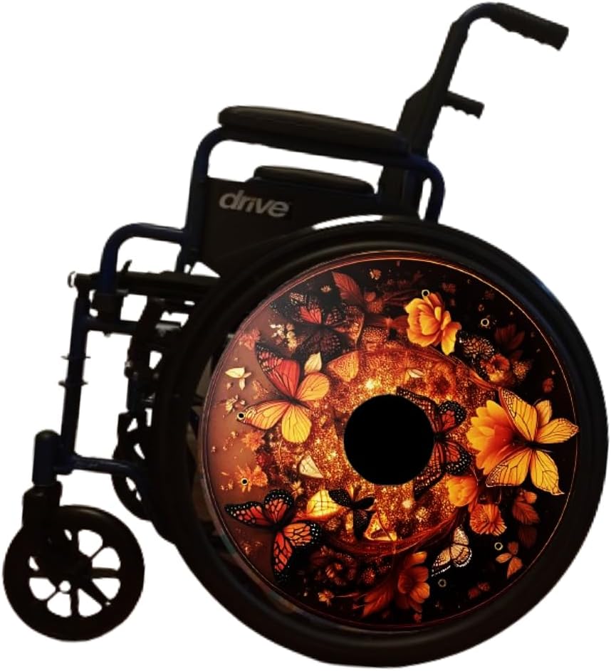 Wheelchair Memorial Day Wheel Covers, Wheelchair Accessories Wheels, Enhances Aesthetics, Easy Install/Remove, Lightweight, Waterproof (Royal Gold Butterfly)