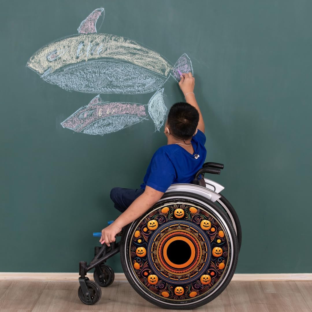 Designer Cover for Wheelchair Wheels, Enhances Aesthetics, Easy Install/Remove, Lightweight, New Matt Finish (Playful Pumpkin)