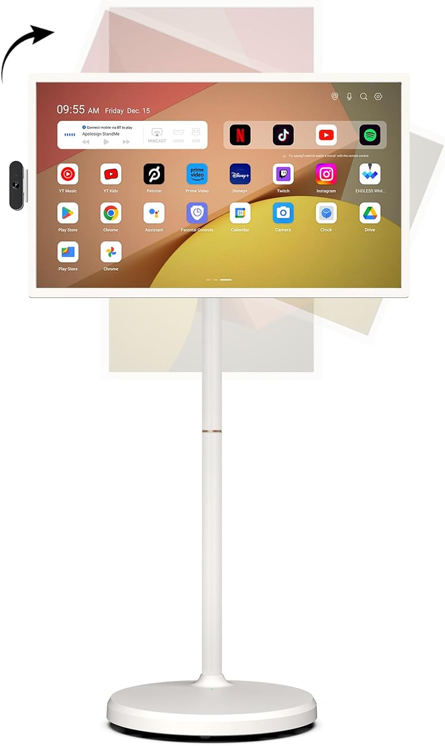 ApoloSign 32 Inch FHD Smart Portable TV 2nd Gen, 16(8+8) GB RAM+128GB, Android 16, EDLA-Certified, Rolling Tablet TV on Wheels, Built-in 15000mAh Battery, Full Swivel Rotation, Voice Remote Control