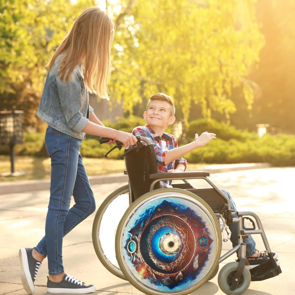 18 inches Spring Wheelchair Wheel Covers | Decorative Wheel Covers for Wheelchairs, Ocean Adventure Design, Easy Install/Remove Mobility Accessory, Waterproof