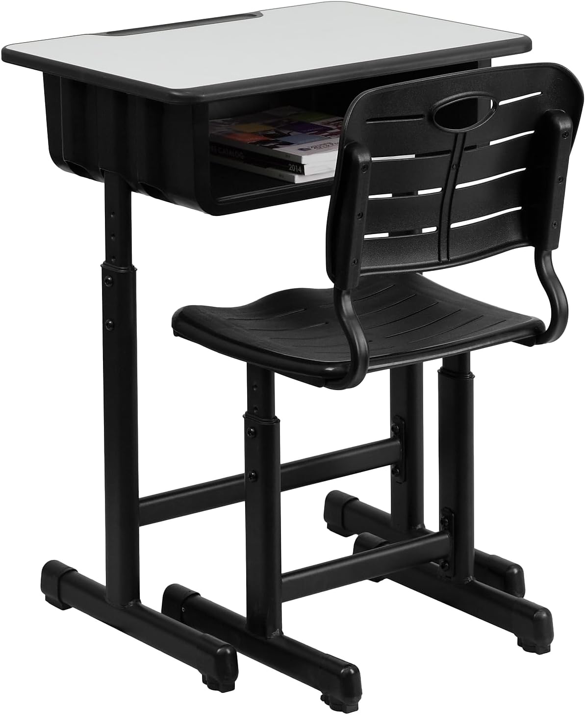 Flash Furniture Nila Set of 3 Adjustable Height Student Desks and Chairs with Black Pedestal Frames