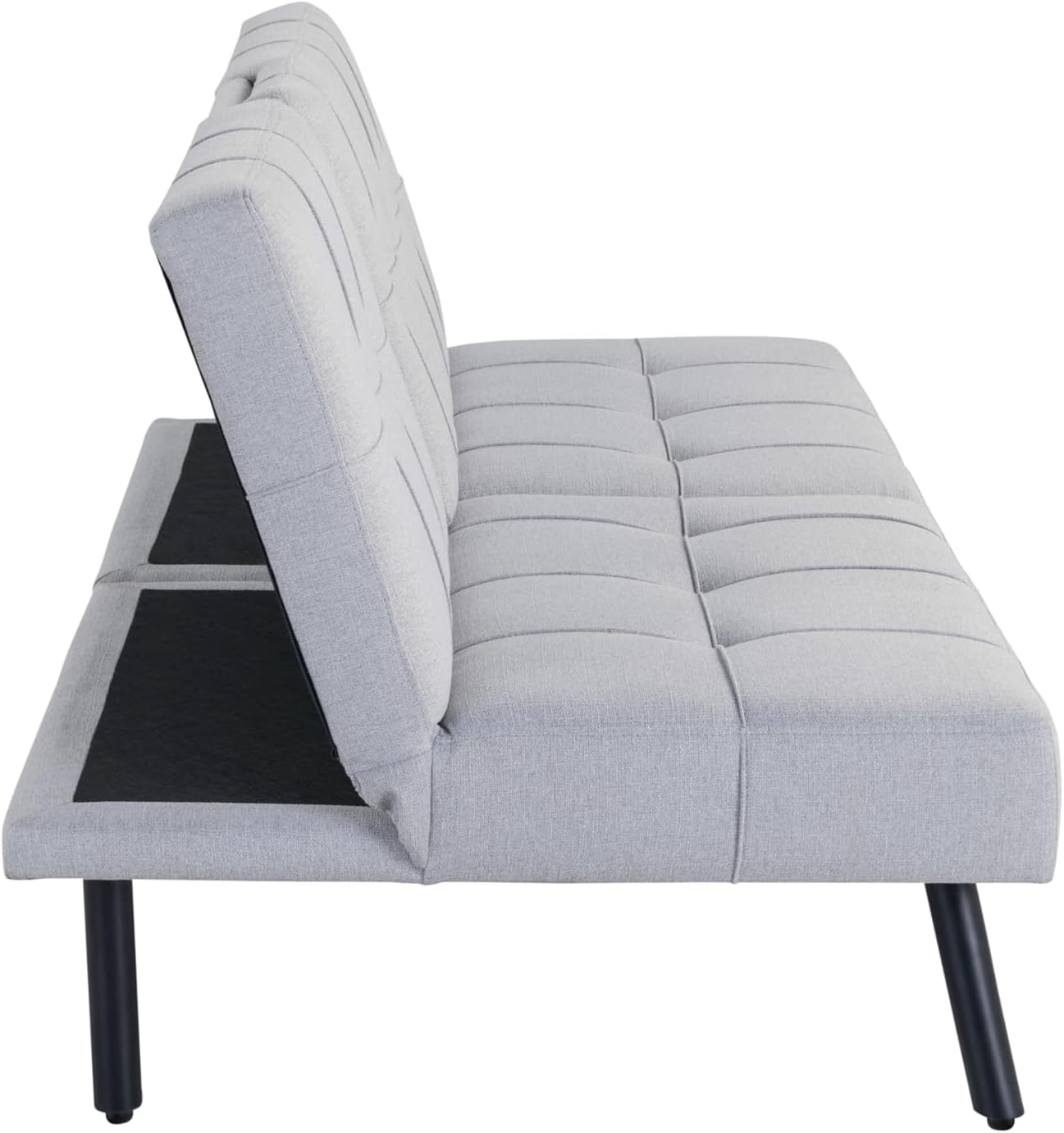 Serta Larken 65' Convertible Futon Sofa, Short Twin Size, Modern, Center Console w/Cup Holders, Dream Coil Comfort, Fingerguard Pinch Point Protection, Soft Woven Polyester Fabric, Light Gray