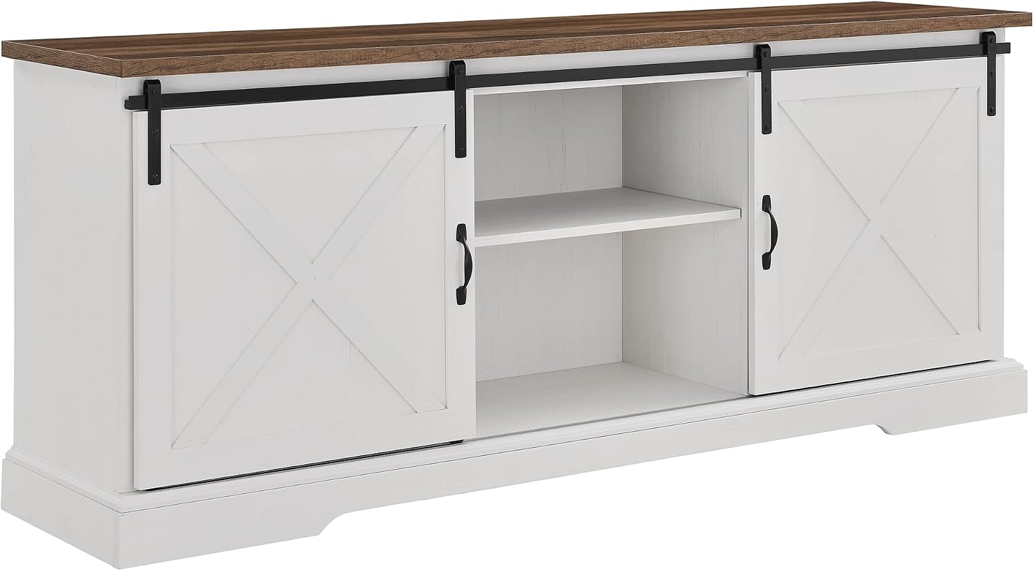 Walker Edison Corbin Modern Farmhouse Sliding X Barn Door TV Stand for TVs up to 80 Inches, 70 Inch, Reclaimed Barnwood and Brushed White